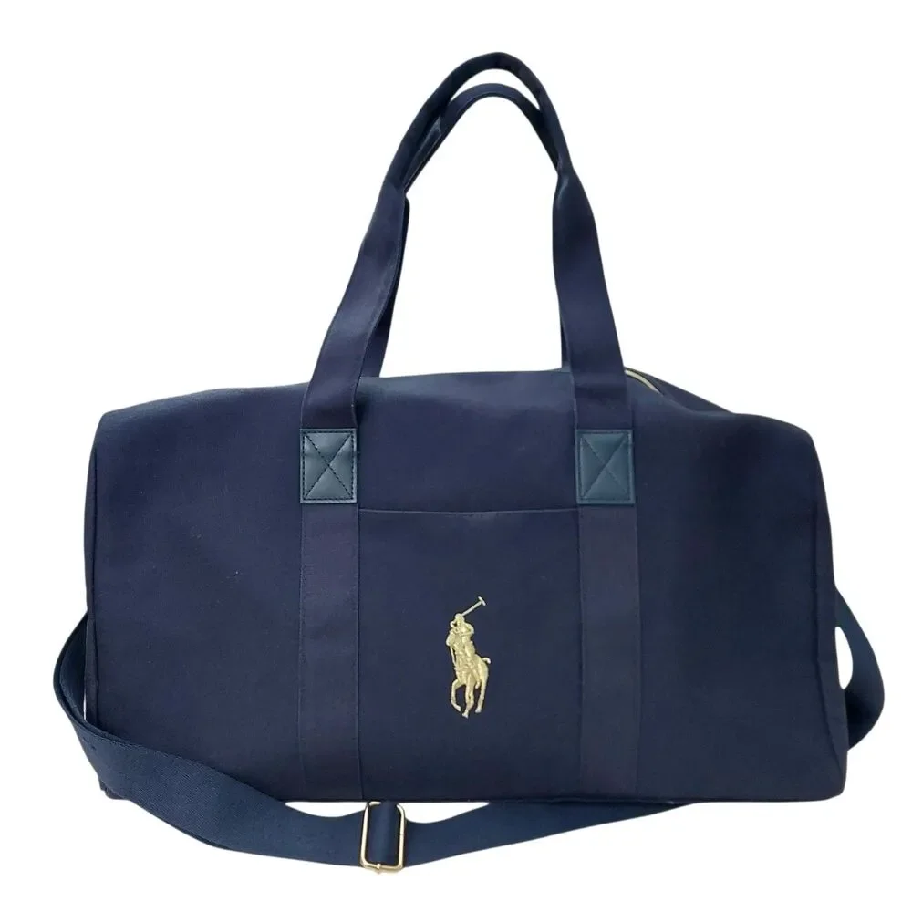 Ralph Lauren Duffle Bag Large Navy Cotton Canvas Weekend Travel Preppy Retro